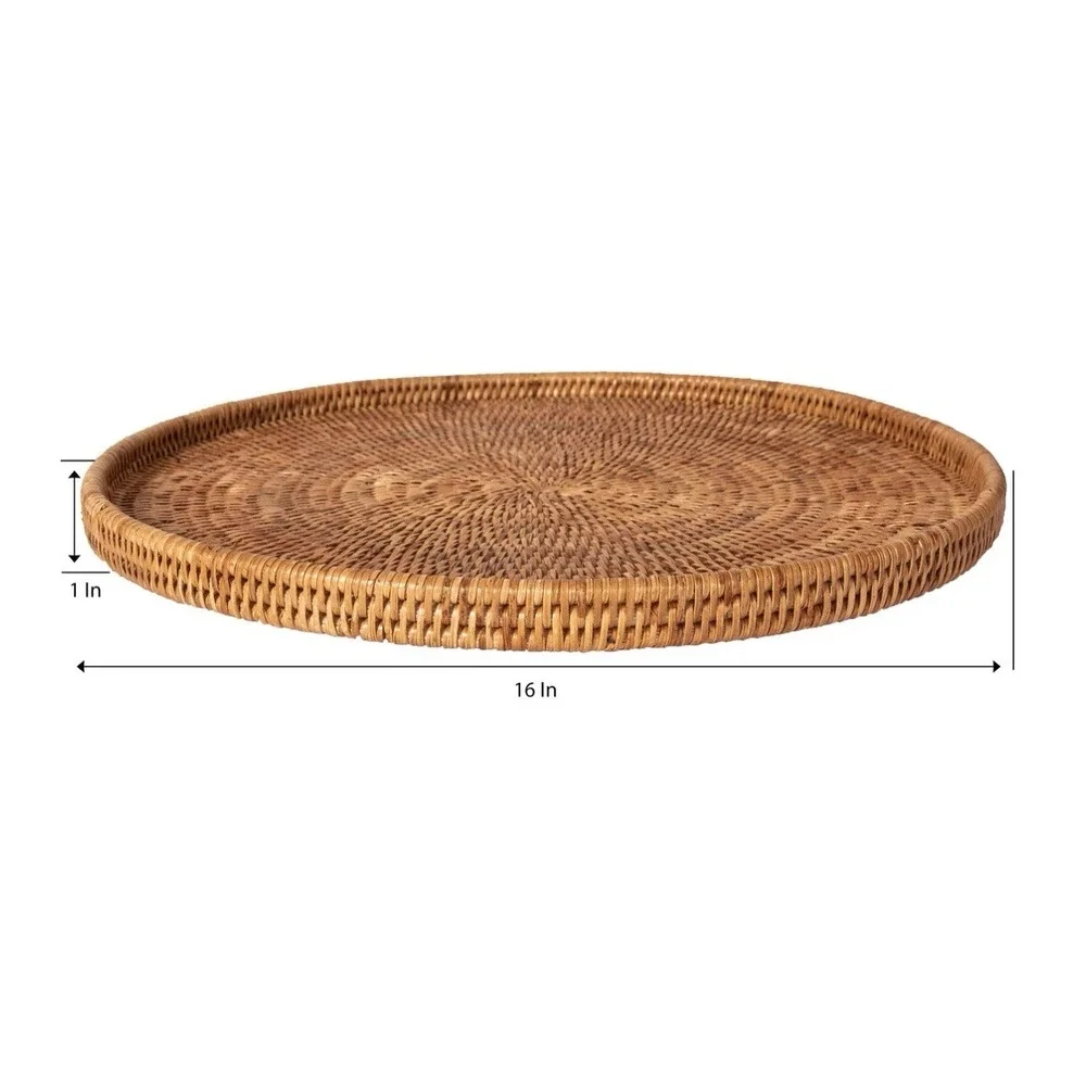 Artifacts Trading Co.‎ Handwoven Burmese Rattan Round Flat Tray 16